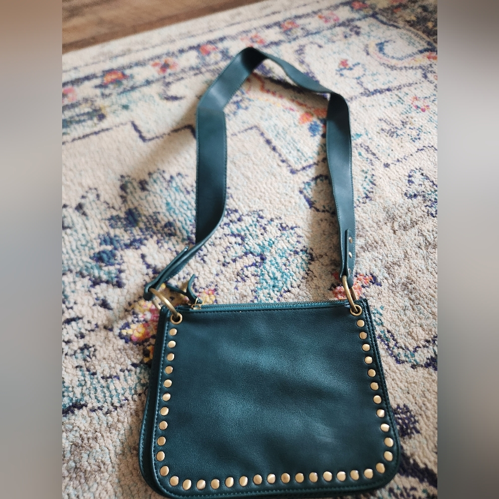 Anthropologie Teal Satchel with Gold Studs